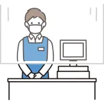 Male Clerk Hitting The Cash Register Over The Vinyl Sheet SVG Icon